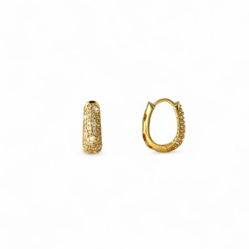 Brinco Argola Oval Banhado a Ouro 18k com 4 Linha de Zircônias