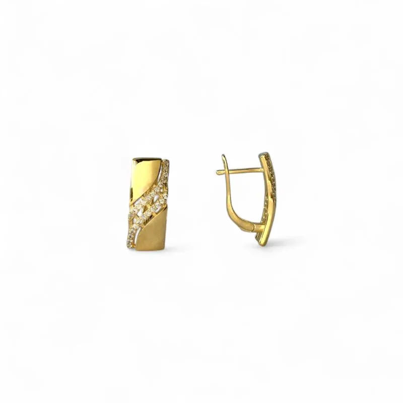 Brinco Argola Retangular Banhado a Ouro 18k com Detalhe em Zircônias
