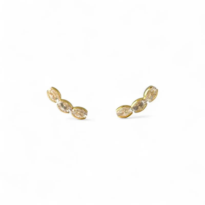 Brinco Earcuff Banhado a Ouro 18k com 3 Zircônias Oval