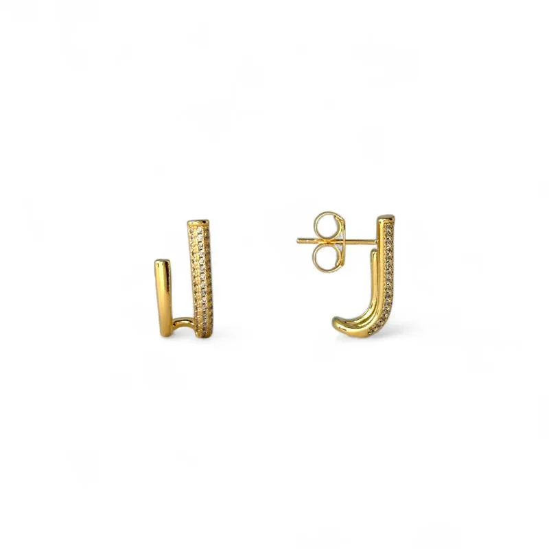 Brinco Earhook 2 Linhas Banhado a Ouro 18k Liso e com Zircônias
