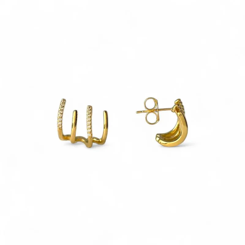 Brinco Earhook 4 Linhas Banhado a Ouro 18k Liso e com Zircônias