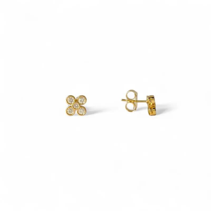 Brinco Flor Banhado a Ouro 18k com Zircônias Redondas