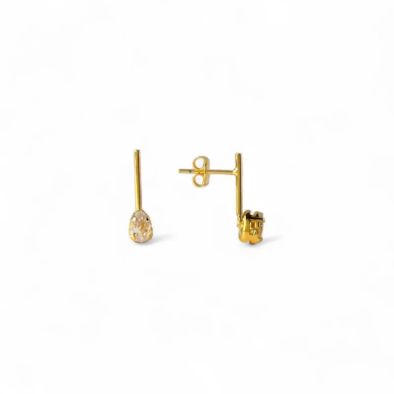 Brinco Gota com Haste Rígida Banhado a Ouro 18k com Zircônia