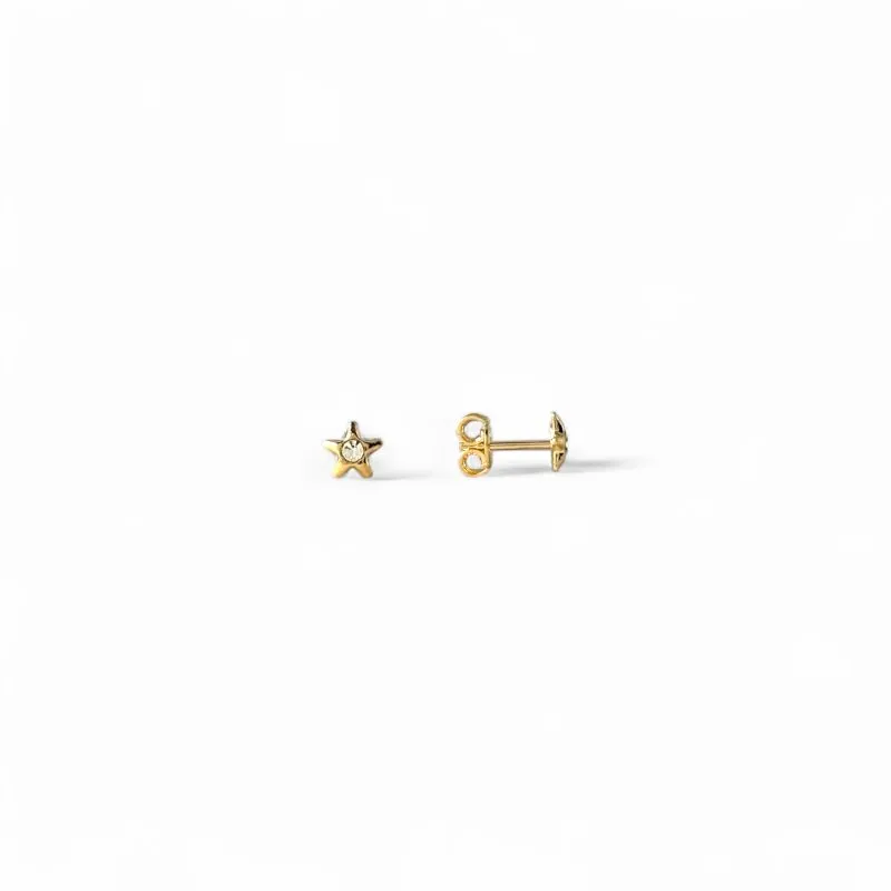 Brinco Infantil Estrela Banhado a Ouro 18k com Zircônia na Cor Cristal