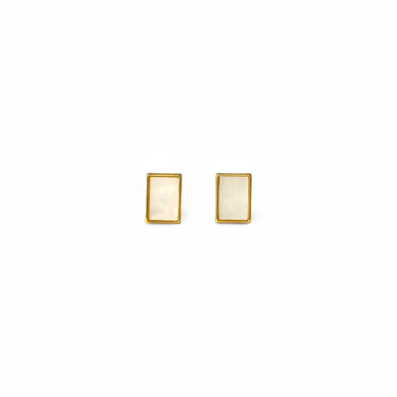 Brinco Madrepérola Retangular Banhado a Ouro 18k