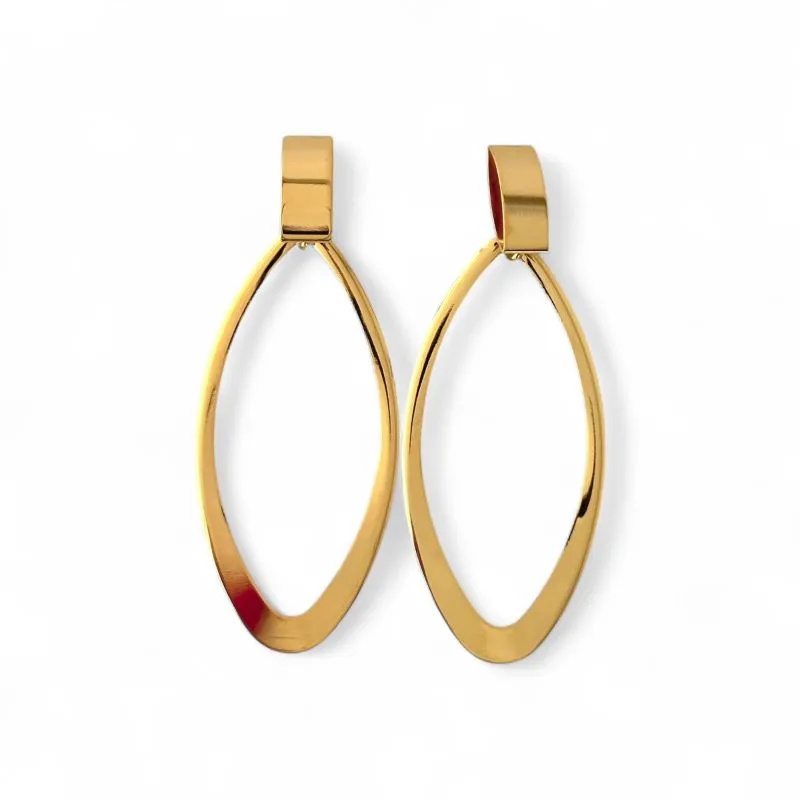 Brinco Maximalista Oval Pendurado Banhado a Ouro 18k Vazado
