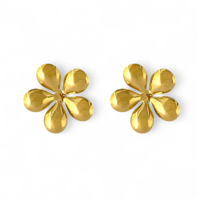 Brinco Orgânico Flor Banhado a Ouro 18k Liso