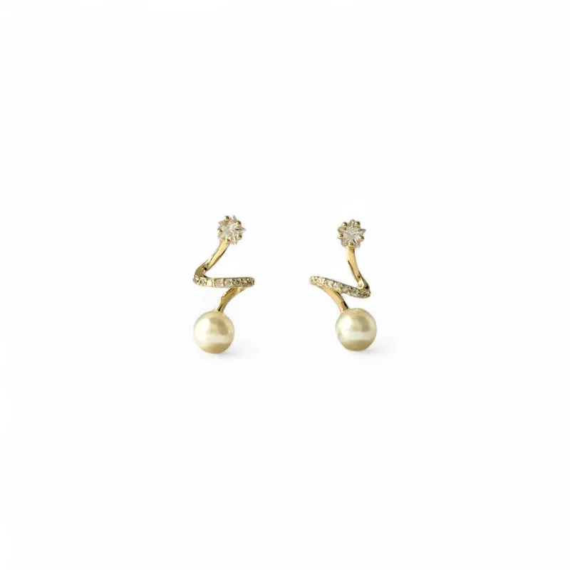 Brinco Pérola com Fio Torcido Banhado a Ouro 18k com Zircônias