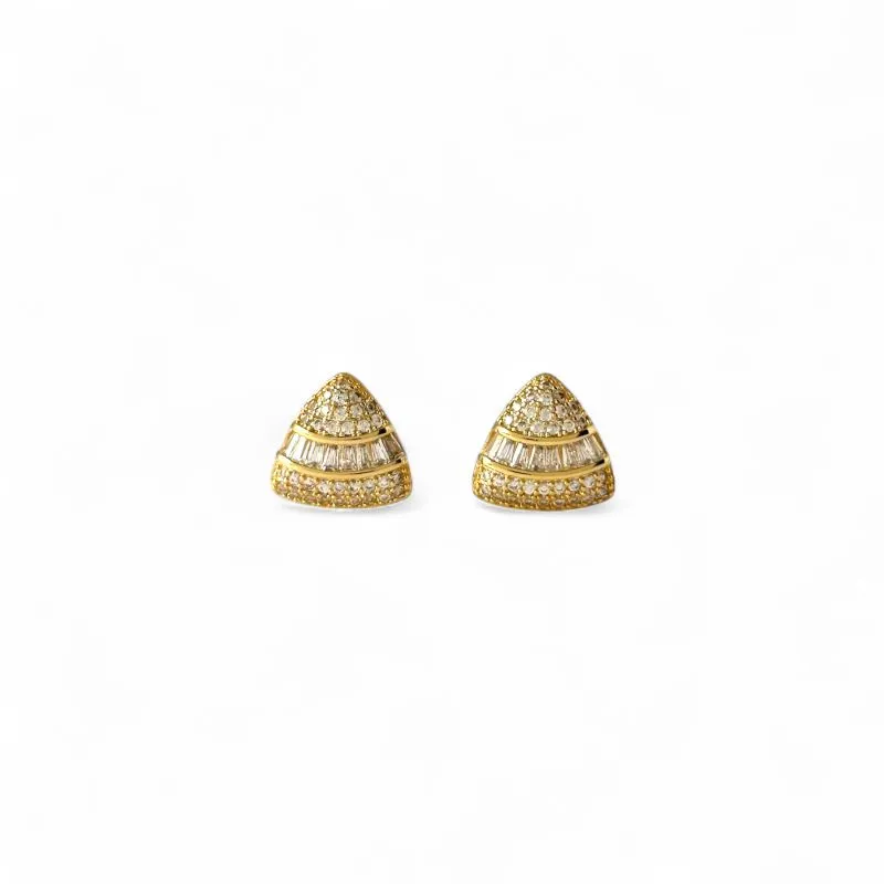 Brinco Triangular Banhado a Ouro 18k com Navetes em Zircônias
