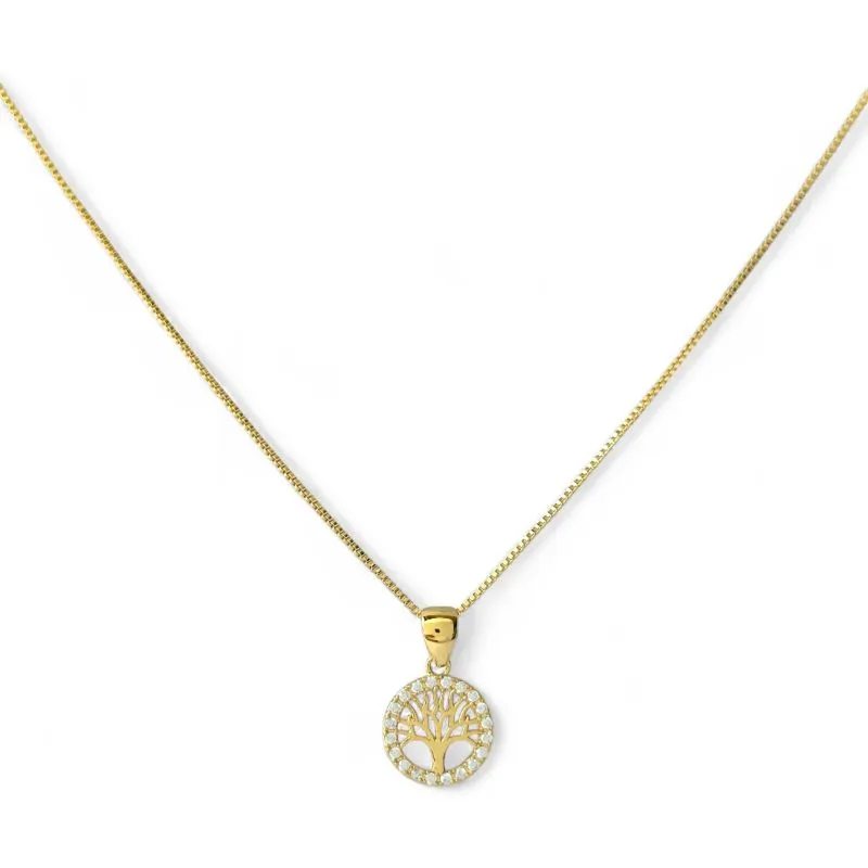 Colar Árvore da Vida com Medalha Banhado a Ouro 18k com Zircônias ao Redor