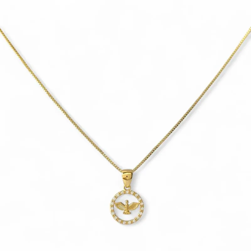 Colar Espírito Santo com Medalha Banhado a Ouro 18k com Zircônias ao Redor