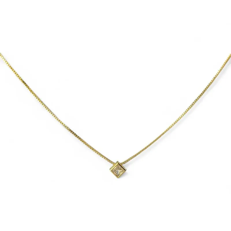Colar Ponto de Luz Quadrado Banhado a Ouro 18k com Zircônia