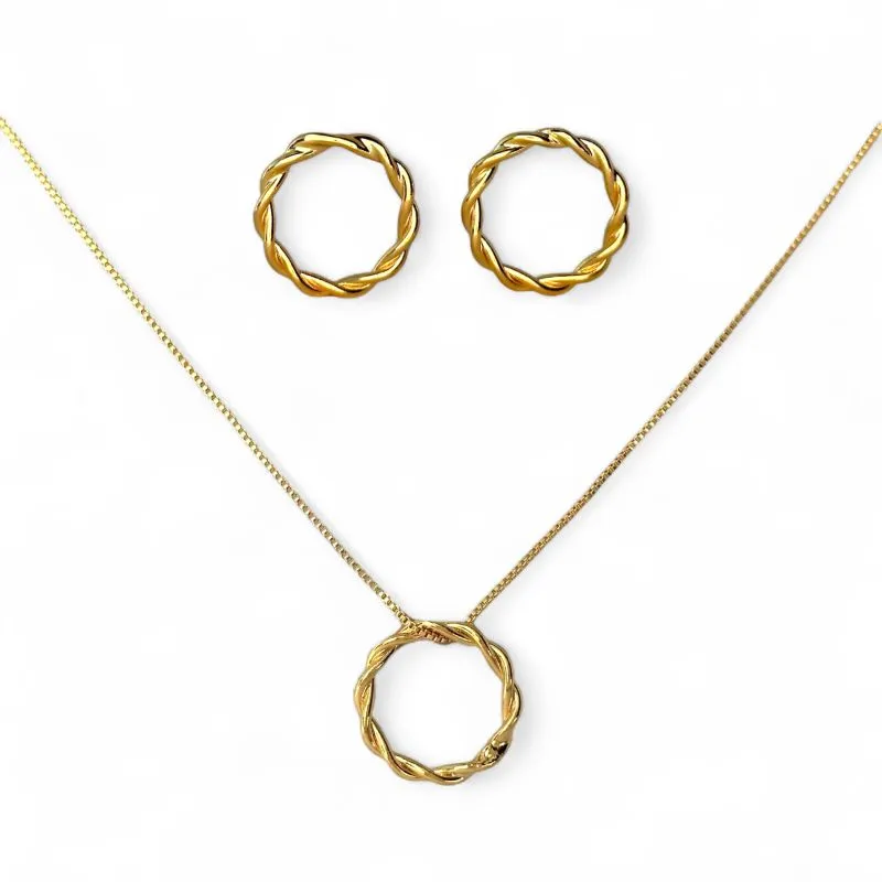 Conjunto Círculo Trançado Banhado a Ouro 18k