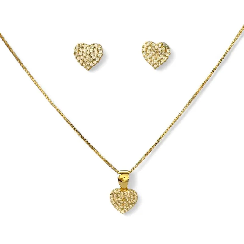 Conjunto Coração Banhado a Ouro 18k com Zircônias