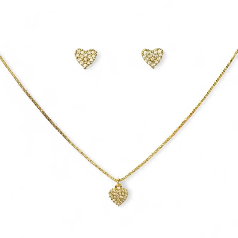 Conjunto Coração Banhado a Ouro 18k com Zircônias