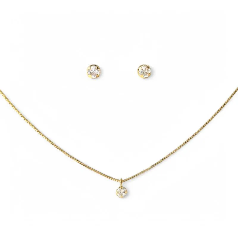 Conjunto Ponto de Luz Redondo Cristal Banhado a Ouro 18k com Zircônias - 4mm