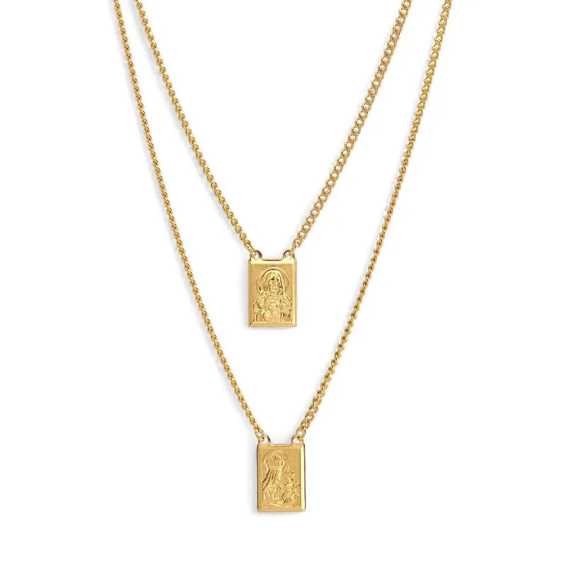 Corrente Escapulário Sagrado Coração de Jesus e Nossa Senhora do Carmo Banhado a Ouro 18k