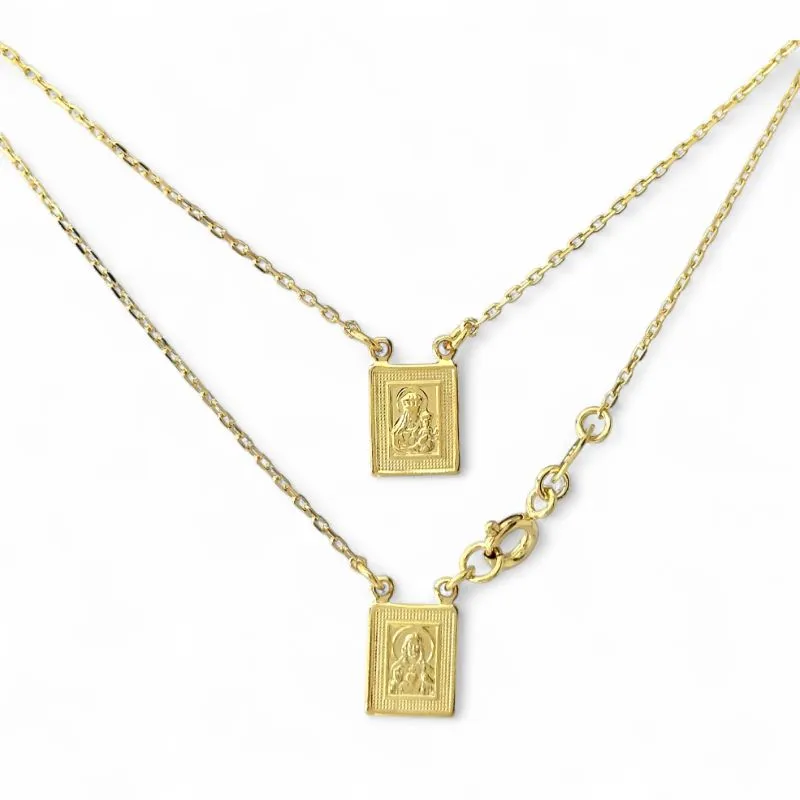 Corrente  Escapulário Sagrado Coração de Jesus e Nossa Senhora do Carmo Banhado a Ouro 18k - 45cm
