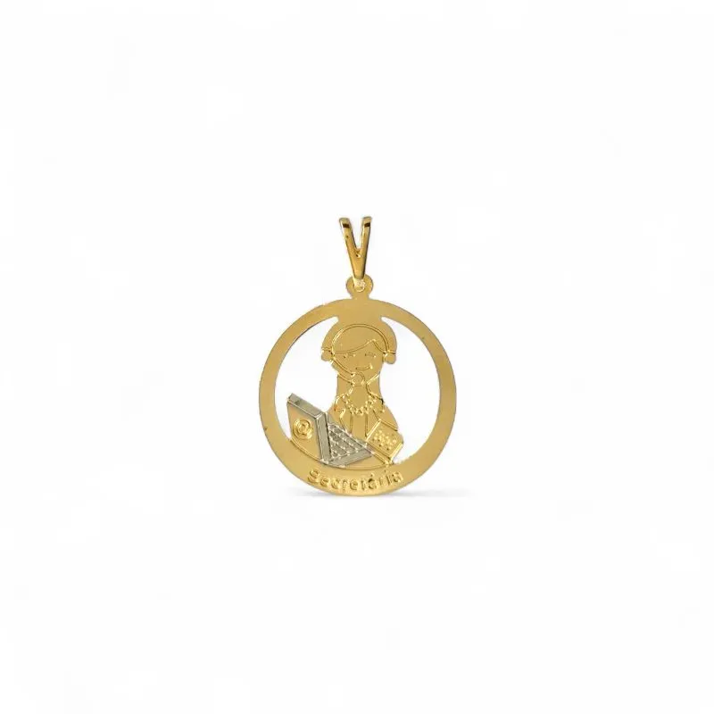 Pingente Profissão Secretária Banhado a Ouro 18k