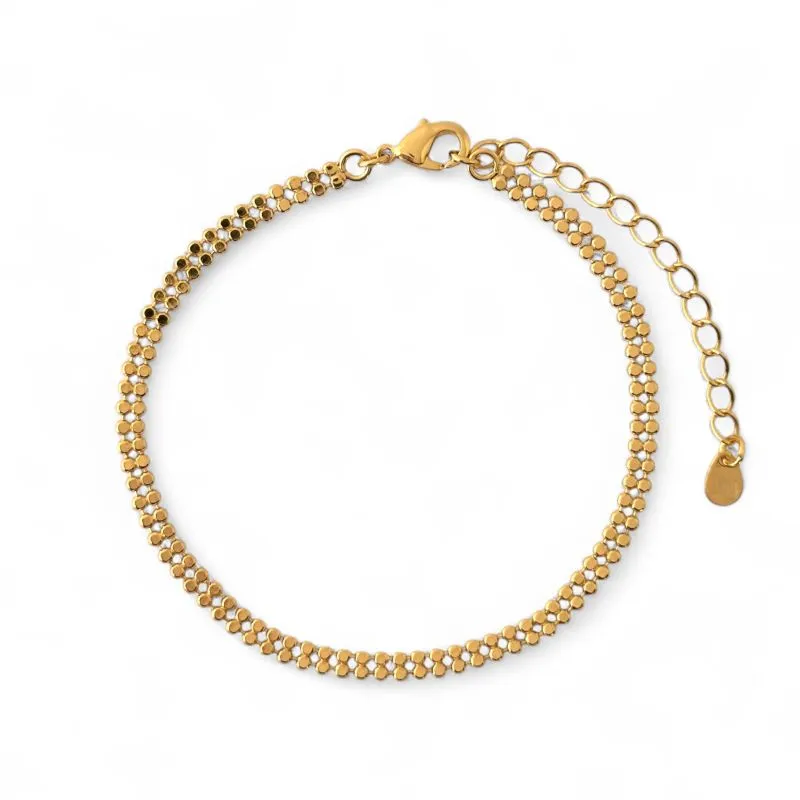 Pulseira Bolinhas 2 Linhas Banhado a Ouro 18k Achatadas