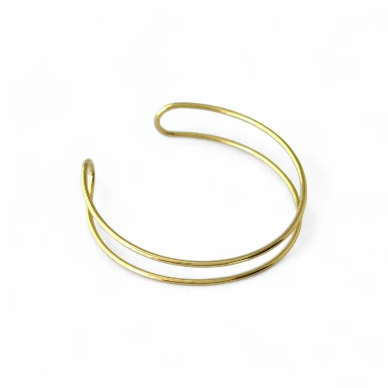 Pulseira Bracelete Fio Duplo Aberto Banhado a Ouro 18k 2 Linhas