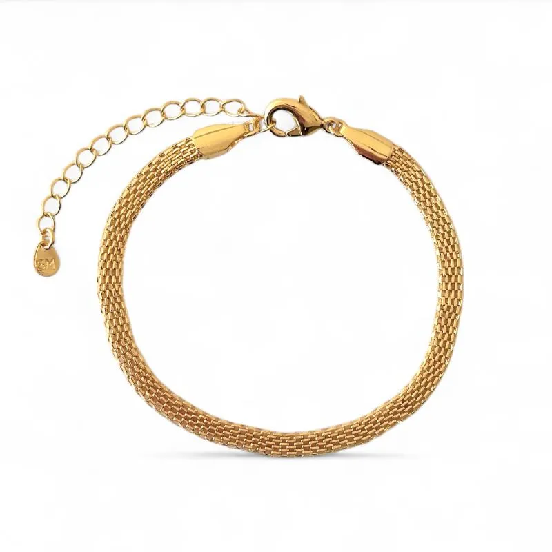 Pulseira Estilo Rede Banhada a Ouro 18k Achatada