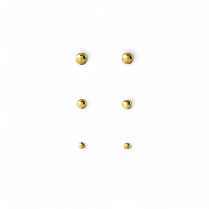 Trio de Brincos Bolinhas Banhado a Ouro 18k Liso
