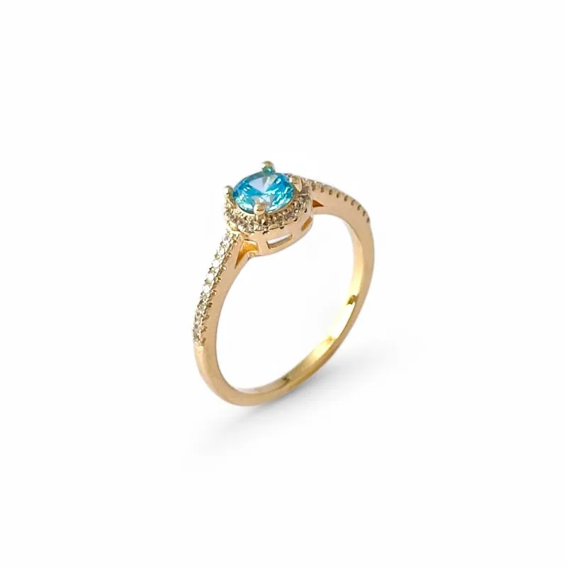 Anel Estilo Solitário Banhado a Ouro 18k Azul com Zircônias na Lateral