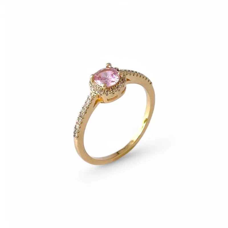 Anel Estilo Solitário Banhado a Ouro 18k Rosa com Zircônias na Lateral