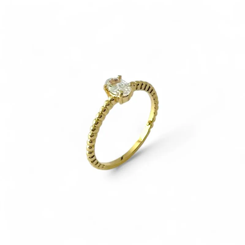 Anel Estilo Solitário com Aro Trabalhado Banhado a Ouro 18k com Zircônia Cristal