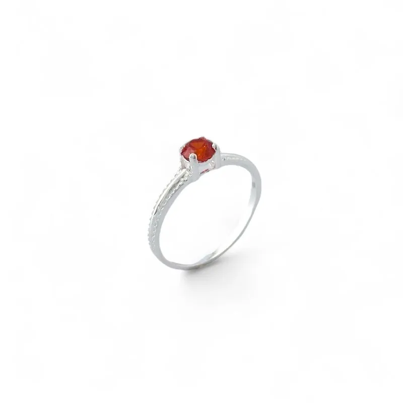 Anel Estilo Solitário Prata 925 com Zircônia Laranja