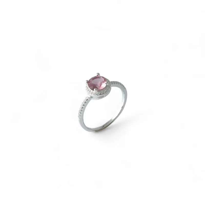 Anel Estilo Solitário Prata 925 Rosa com Zircônias na Lateral