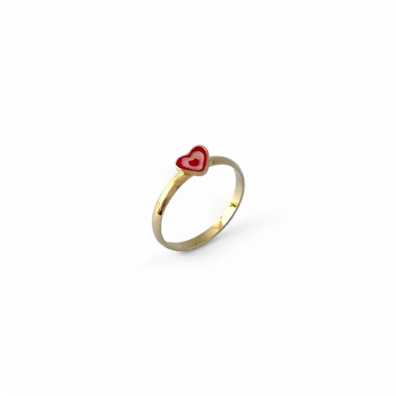 Anel Infantil Coração Vermelho e Rosa Banhado a Ouro 18k Tam 10