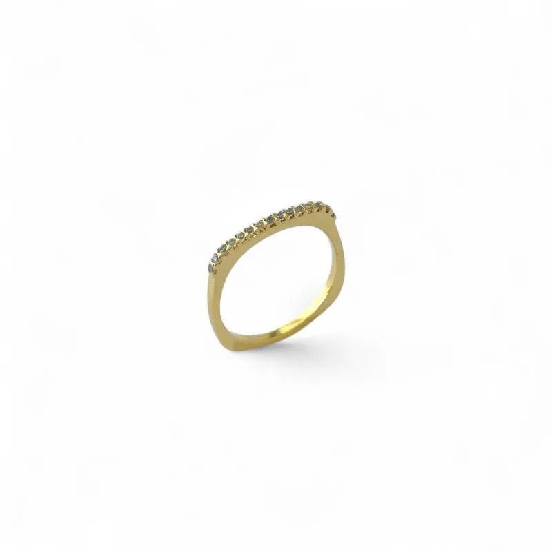 Anel Quadrado Banhado a Ouro 18k com 1 Linha de Zircônias Tam20