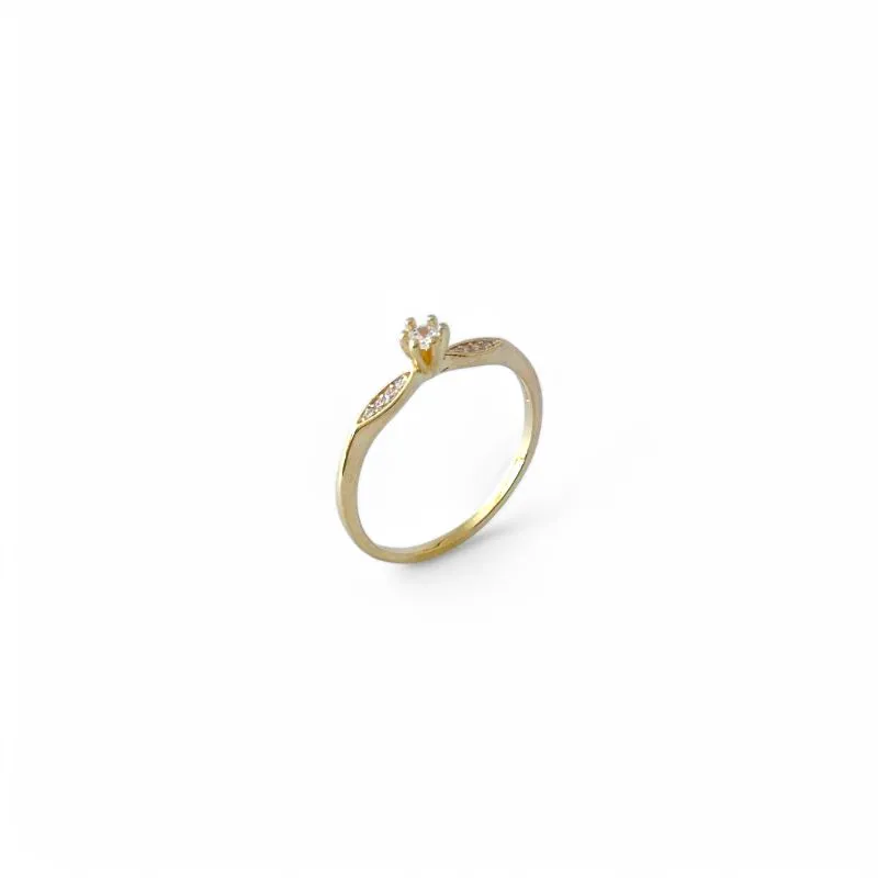 Anel Solitário Banhado a Ouro 18k com Detalhe na Lateral e Zircônias