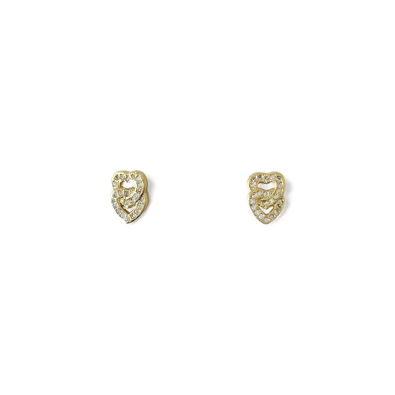 Brinco 2 Corações Banhado a Ouro 18k com Zircônias