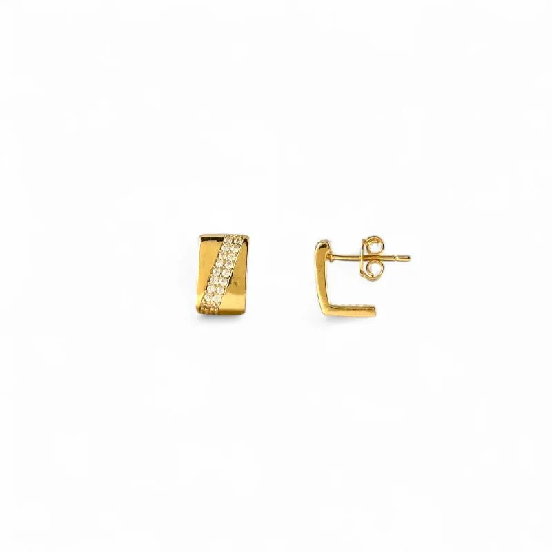Brinco Argola Aberta Quadrada Banhado a Ouro 18k com 2 Linhas de Zircônias