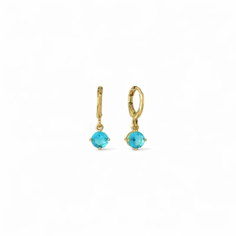 Brinco Argola Banhado a Ouro 18k com Zircônia Azul Pendurada