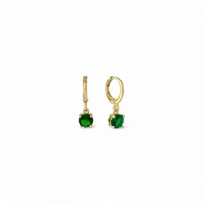 Brinco Argola Banhado a Ouro 18k com Zircônia Verde Pendurada