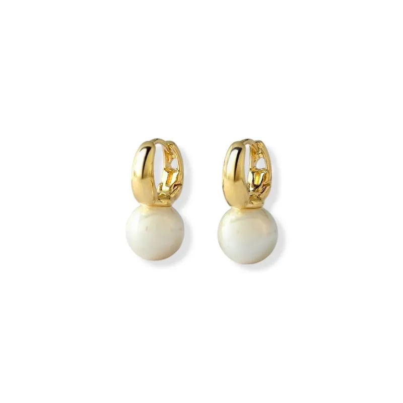 Brinco Argola com Pérola Shell Banhado a Ouro 18k