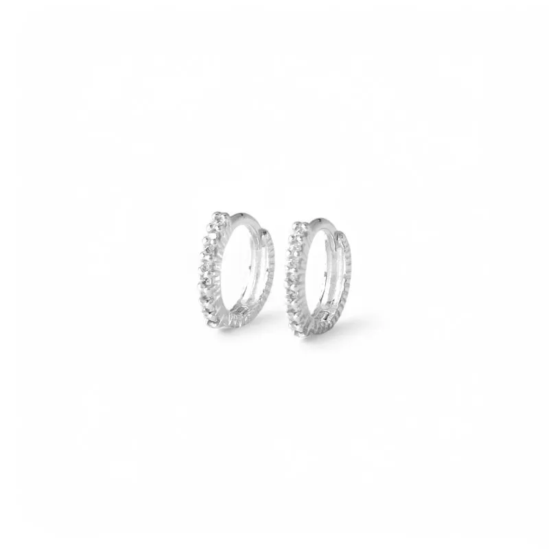 Brinco Argola Prata 925 com 1 Linha de Zircônias - 0,9cm