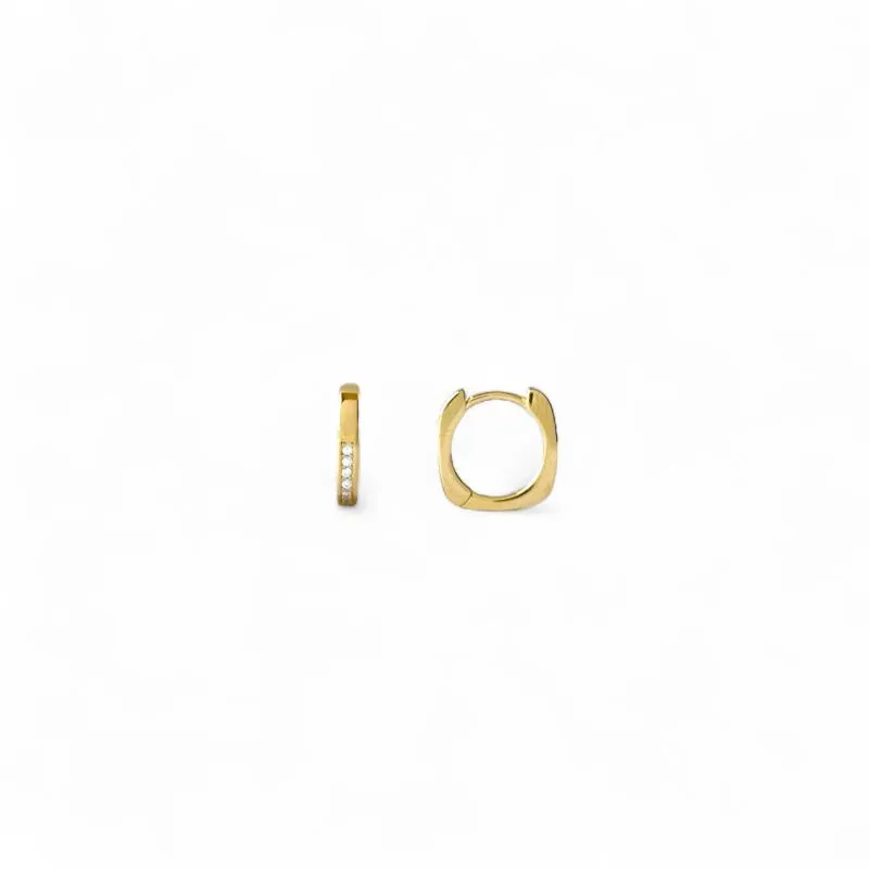 Brinco Argola Quadrada Banhado a Ouro 18k com Zircônias - 1,0cm