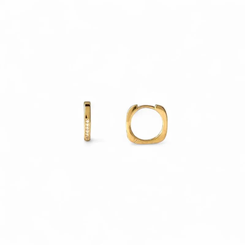 Brinco Argola Quadrada Banhado a Ouro 18k com Zircônias - 1,3cm