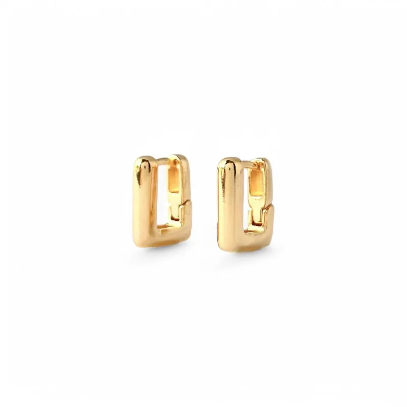 Brinco Argola Retangular Banhado a Ouro 18k Liso - 1,3cm