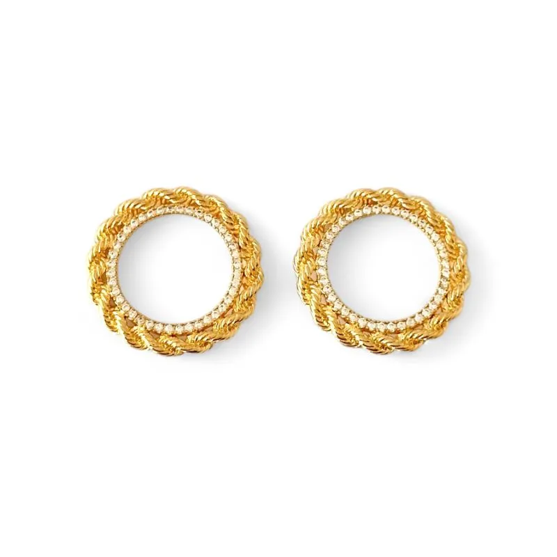 Brinco Círculo Banhado a Ouro 18k Vazado com Detalhe em Cordão Baiano e Zircônias