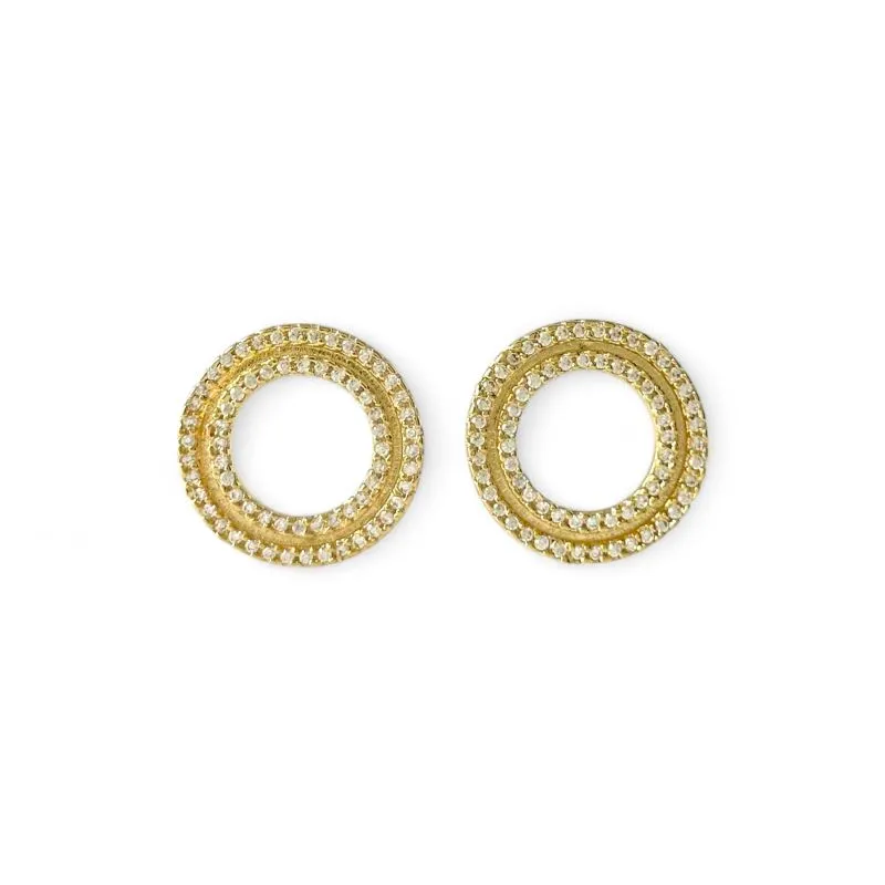 Brinco Círculo Banhado a Ouro 18k Vazado Cravejado com 2 Linhas Zircônias - 1,6cm