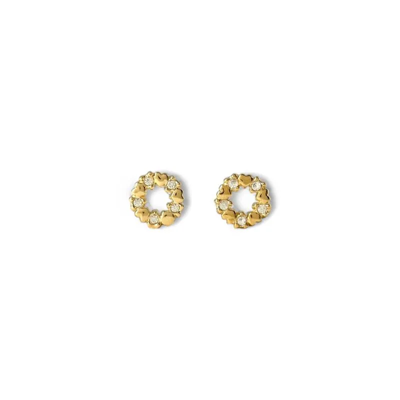 Brinco Corações com Círculo Vazado Banhado a Ouro 18k com Zircônias