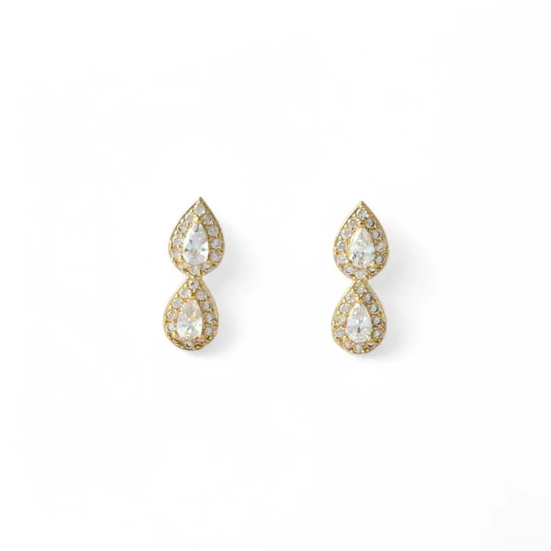 Brinco Duas Gotas Banhado a Ouro 18k com Zircônias