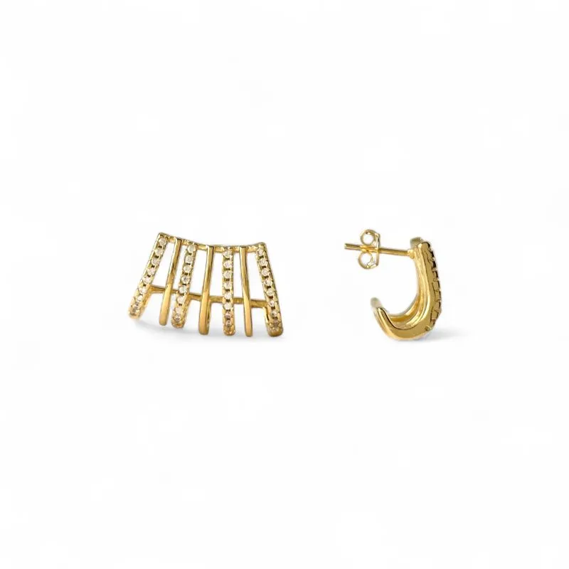 Brinco Earcuff Banhado a Ouro 18k com 7 Linhas Lisas e com Zircônias