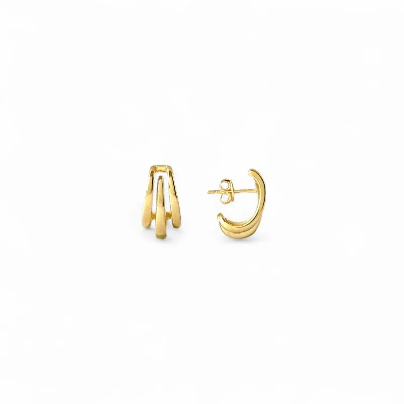 Brinco Earhook Banhado a Ouro 18k com 3 Linhas Lisas